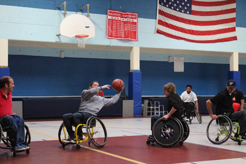 Docrchester B&GC staff participating in wheelchair basketball