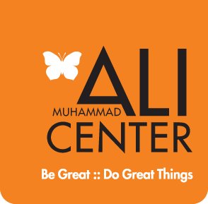 Muhammad Ali Center logo in orange, w/black and white lettering